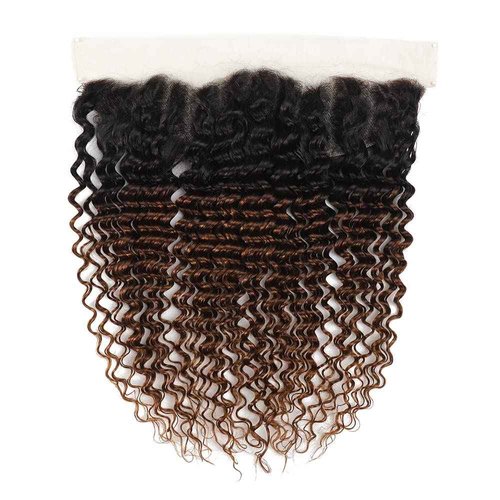 Unprocessed Brazilian Virgin Human Hair #1b/30 Lace Frontal Pre Plucked with Baby Hair (16inch) - Deep Wave Ombre, Ear to Ear Transparent Lace Frontal Closure, 13x4