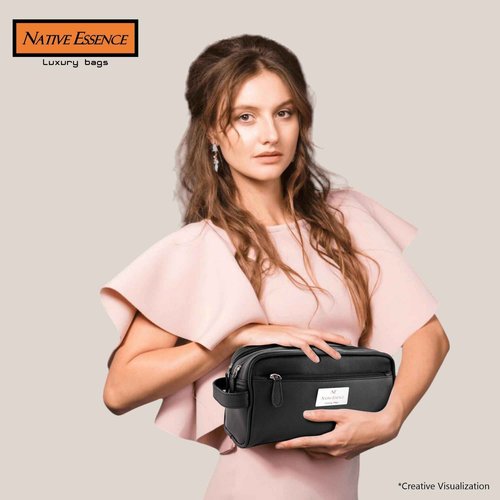 Leather Toiletry Bag, Black Genuine Calf Leather Travel Bag, Handmade DOPP Kit for Travel, Cosmetic Pouch, Luxury Shaving Bag, Bathroom Organizer, Stylish Grooming Kit for Men and Women Gift Packed