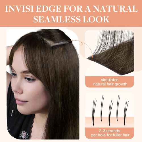 GOO GOO Invisi Edge Tape in Hair Extensions Human Hair, 4/27/4 Balayage Chocolate Brown to Caramel Blonde 20pcs injected with 20pcs classical tape ins, 18inch 100g, Virgin Remy Hair, Natural Look
