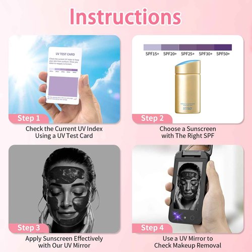 DESCHEN 2500mAh Rechargeable UV Camera UV Mirror for Sunscreen Test, 4 Inch Portable Double-Sided Travel Smart UV Lens Compact Detection Makeup Sunscreen Testing Camera Mirror, Skin Sun Protection