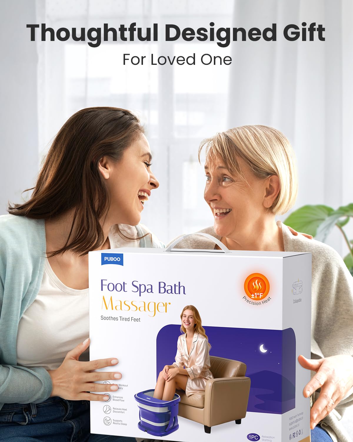 Puboo Collapsible Foot Spa Bath Massager with Heat, 95-115°F Precise Temp Control, Motorized Massage Rollers & Acupressure, Heated Foot Bath Soak Tub, Fits US Men’s Size 11, Gift for Christmas