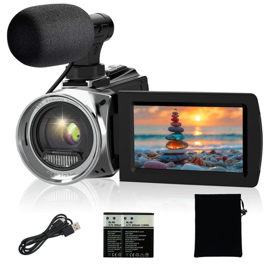 YEEIN Video Camera Camcorder 4K 48MP Digital Vlogging Camera for YouTube 3.0 Inch 270°Rotation LCD Screen 18x Digital Zoom Video Recorder with Microphone, 2 Batteries