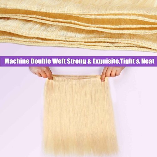 613 Bundles Human Hair 12A Grade Straight Blonde Bundles Human Hair 100% Unprocessed Brazilian Virgin Raw Hair Quick Weave for women 3 Bundle Deals Hair Extensions 14 16 18 Inch