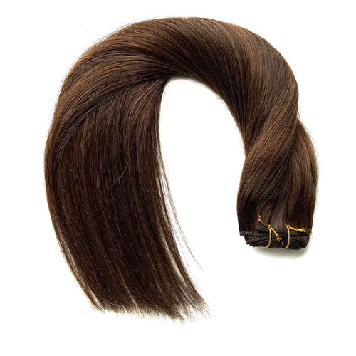 Sew in Hair Extensions Real Human Hair, Weft Hair Extensions Human Hair Bundles 16 Inch 100G Dark Brown Balayage Light Brown Hair Bundle Human Hair Hand Tied Weft Hair Extension for Women