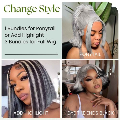 Anmetan Grey Color Straight Bundles Human Hair, Short 12A 100% Unprocessed Virgin Remy Bundles Lavender Silver Gray Human Hair Soft and Thick Sew In Quick Weave 10 12 14 Inch for Women