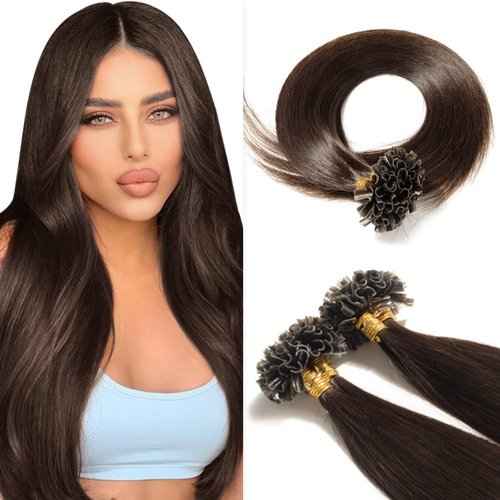 Benehair U Tip Hair Extensions Real Human Hair #2 Dark Brown Straight 20 Inch Keratin Hair Extensions Hot Fusion for Women 100 Strands Pre Bonded Silky Invisible Remy Human Hair 50g