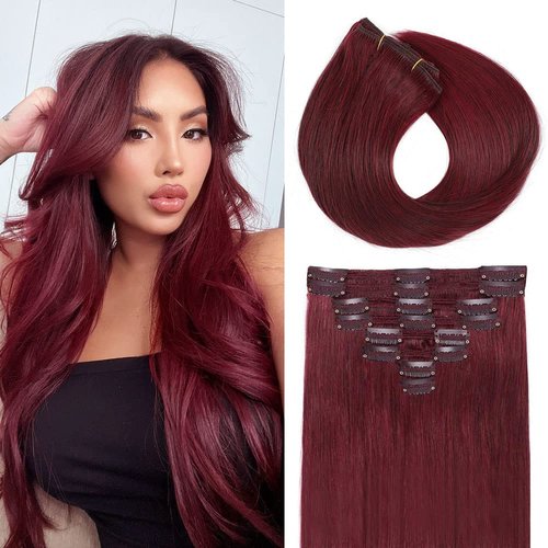 Clip in Hair Extensions Real Human Hair, Clip in 100% Brazilian Remy Human Hair Extension for Women, Double Weft 8pcs Per Set with 18 Clips