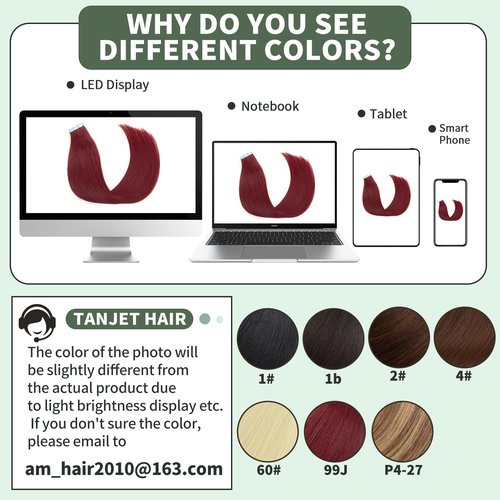 TANJET Human Hair Tape in Extensions 22 Inch Straight Remy Hair Tape in Extensions Wine Red #99J Invisible Seamless Skin Weft Thick Soft Silky Hair Extensions Tape in (#99J 22 Inch 20pcs 50g/Pack)