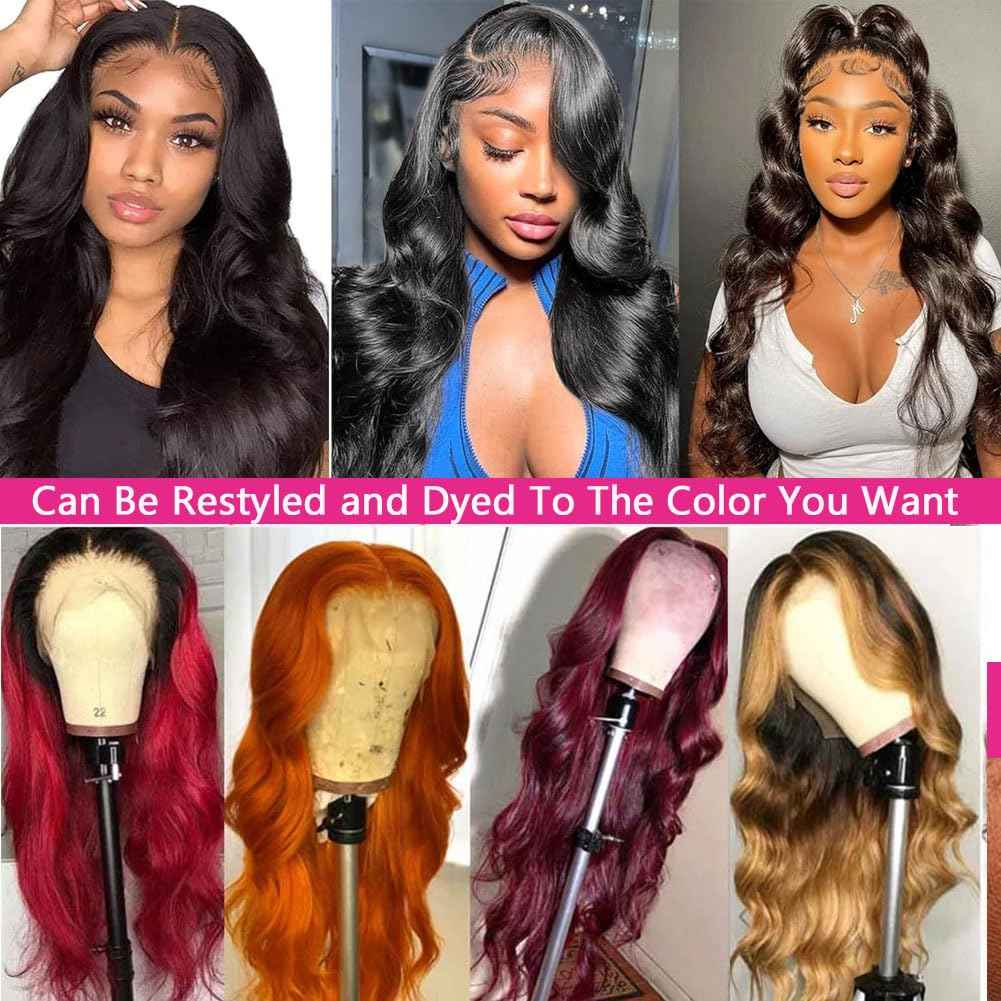 250% Density 13x6 Lace Front Wigs Human Hair Body Wave HD Transparent full frontal lace wigs human hair Natural Black Glueless Pre Plucked