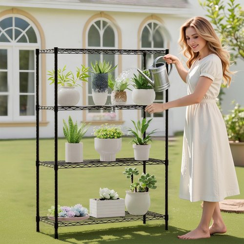 BestOffice | 4-Tier Wire Storage Shelves | 36x14x54 | Black | with Adjustable Racks | Heavy-Duty Metal Shelf, Holds Upto 1000 lbs | No-Tool Assembly | Ideal for Home & Garage Shelving