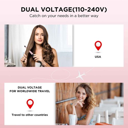 Curling Iron with Clamp PARWIN PRO BEAUTY 7 in 1 Curling Wand Set 0.5 to 1.5 Inch Interchangeable Barrels Adjustable Temp. Negative Ionic, Travel Dual Voltage 60mins Auto Shut Off, Rose Pink