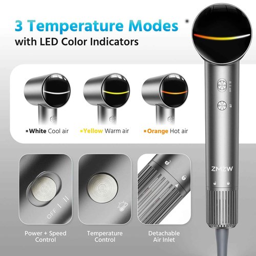 High Speed Hair Dryer 160000 RPM - Quiet Ionic Blow Dryer with Magnetic Diffuser & Concentrator, Fast Drying, Lightweight, Smart Thermo-Control, 500 Million Negative Ions for Home, Travel & Salon