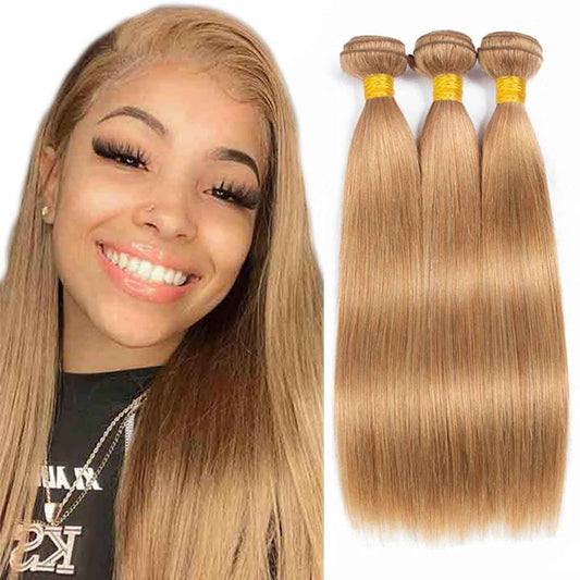 Habiliana Bundles Human Hair 24 26 28 Inch Straight Brown 27 Human Hair Bundles 11A Unprocessed Brazilian Virgin Quick Weave Hair Extensions for Black Women