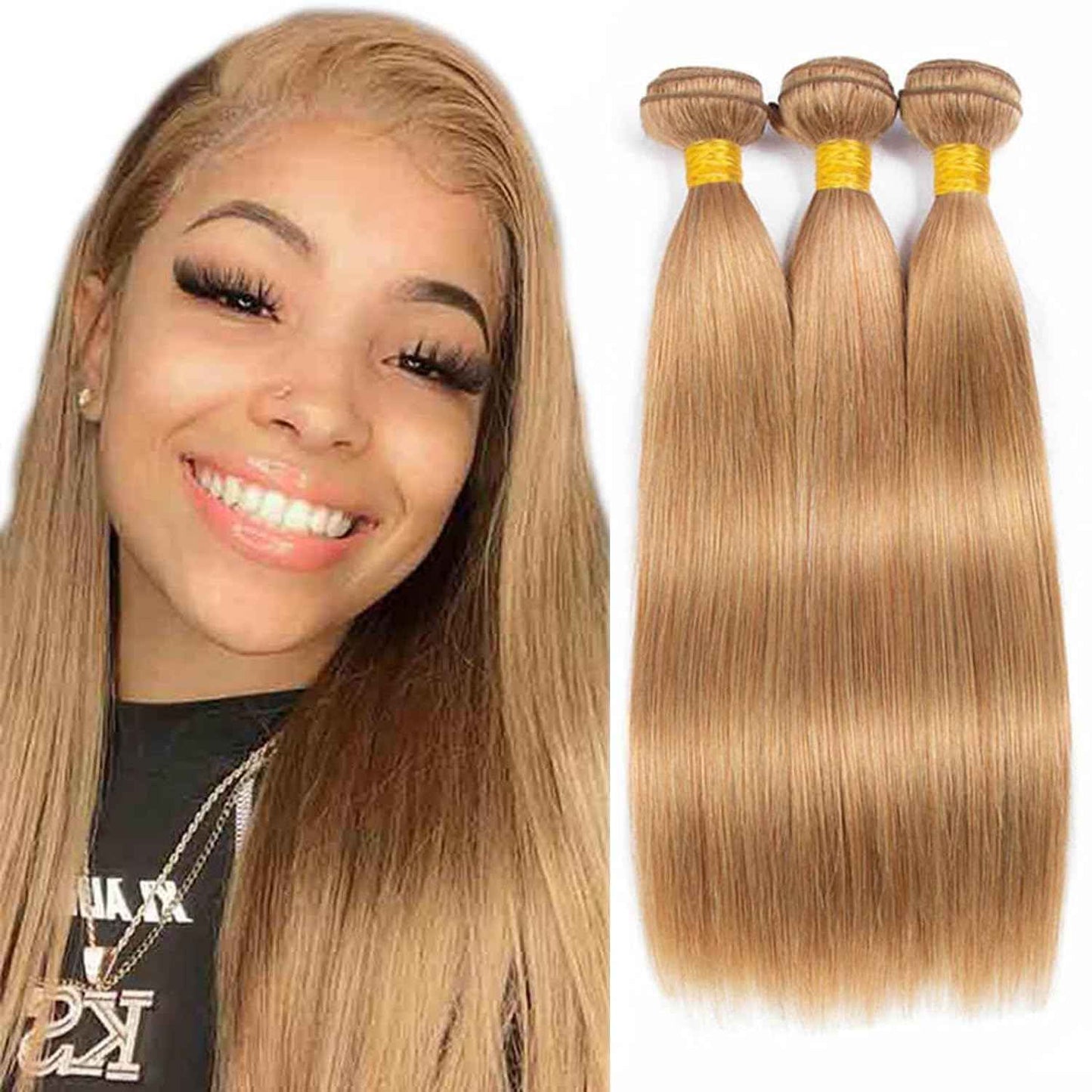 Habiliana Bundles Human Hair 26 28 30 Inch Straight Brown 27 Human Hair Bundles 11A Unprocessed Brazilian Virgin Quick Weave Hair Extensions for Black Women