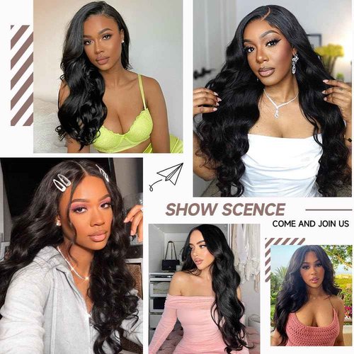 GBUN 13x6 Lace Front Wigs Human Hair 28 Inch Body Wave HD Lace Front Wigs Human Hair Pre Plucked 200 Density with Baby hair Transparent Lace Frontal Wigs for Women Natural Color