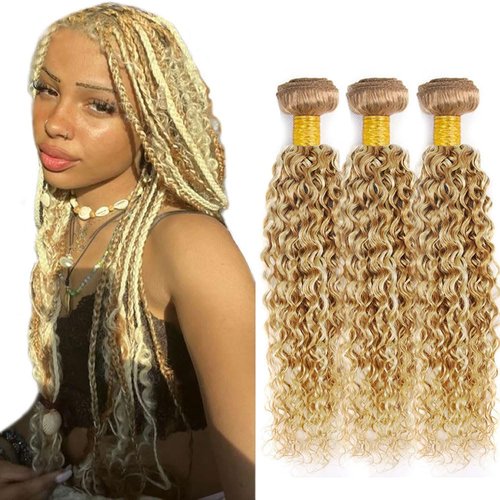 P27613 Bundles 613 Curly Human Hair Bundles 28 28 28 Inch Peruvian Virgin Hair Two Tone #27 Honey Blonde Mixed With 613 Blonde Bundles Human Hair Highlight Bundles
