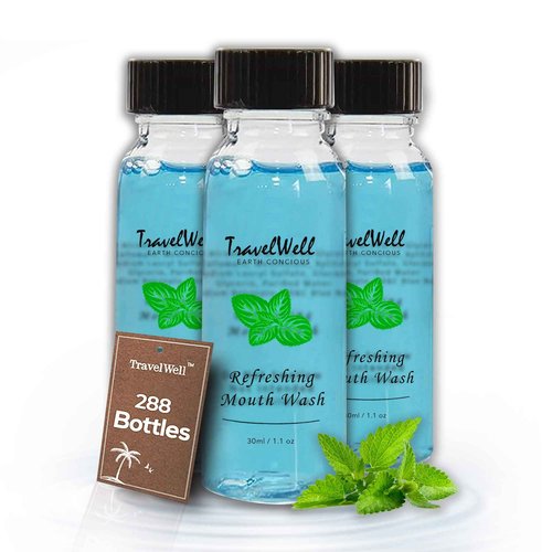 Travel Well Individually Wrapped Mouthwash Bottles - Cruise Essentials & Hotel Mouthwash - Travel Essentials & Toiletry Case Friendly - Long-Lasting Mint & Alcohol-Free - 1 Fl Oz, Pack of 288