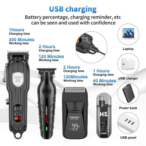 HIENA PRO Professional Cordless Hair Clipper for Men, Electric Foil Shavers and Beard Trimmers, Ear, Nose Hair Trimmer Set, Rechargeable Barber Kit and Hair Cutting Set, Facial Grooming Kit