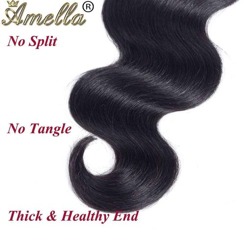 Amella Hair 8A Brazilian Virgin Hair Body Wave 3 Bundles 100% Unprocessed Brazilian Body Wave Remy Human Hair Extensions Natural Black Color(20 22 24)