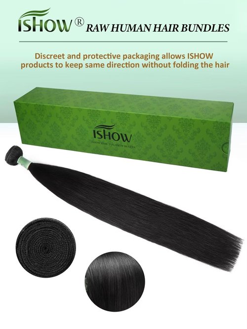 ISHOW Raw Human Hair Bundles, 100% Unprocessed Virgin Human Hair, 15A Straight Premium Quality Bundles Producer, 10 Inch Single Bundle, Long Lasting, Color 1B