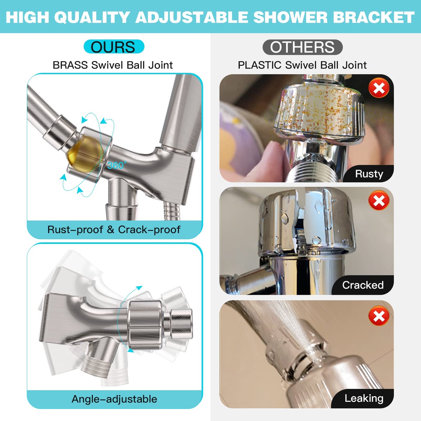 JDO Shower Head with Handheld, High Pressure Handheld Shower Head 6 Settings, Detachable Set with Stainless Steel Hose and Shower Bracket (Brushed Nickel)