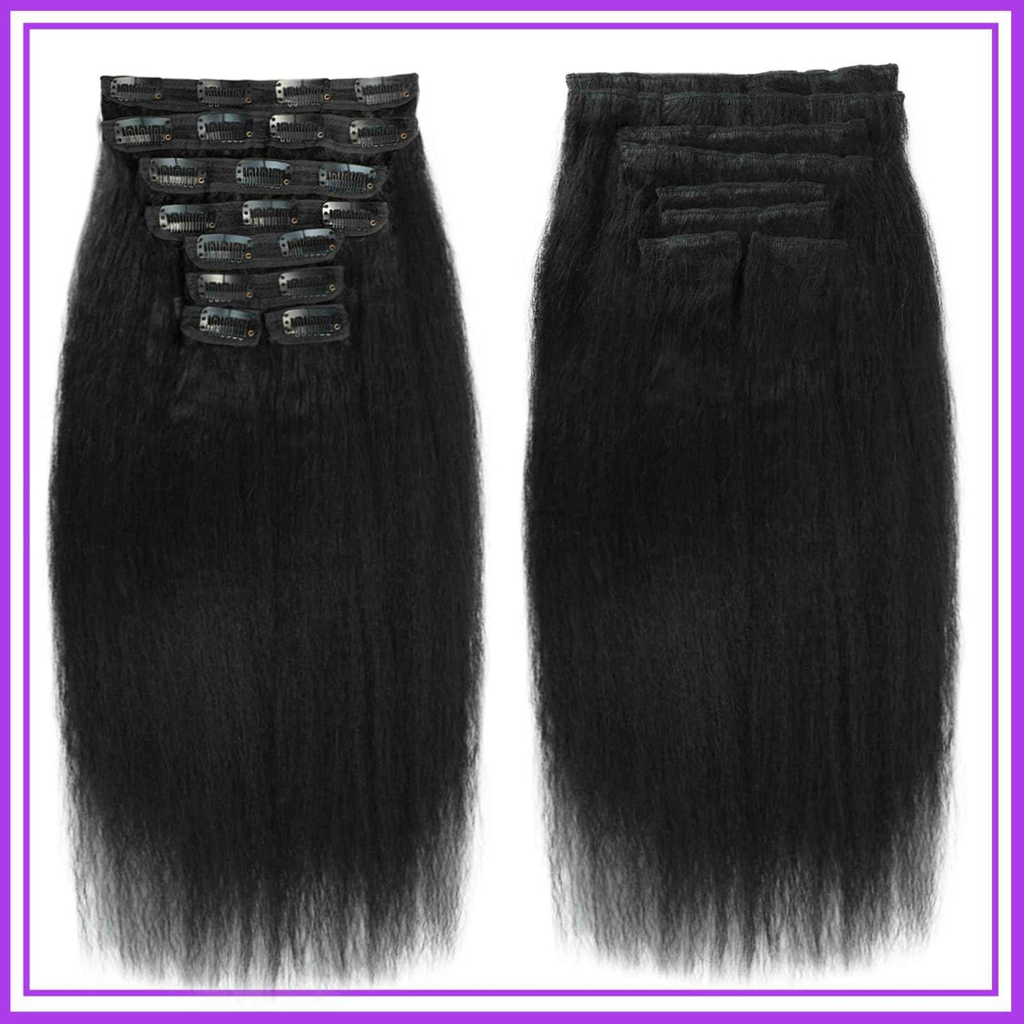 16 Inch Kinky Straight Clip ins 8Pcs 110g Clip in Hair Extensions Real Human Hair Yaki Straight Clipins for Black Women Full Head Brazilian Remy Hair Extensions Double Weft 20 Clips