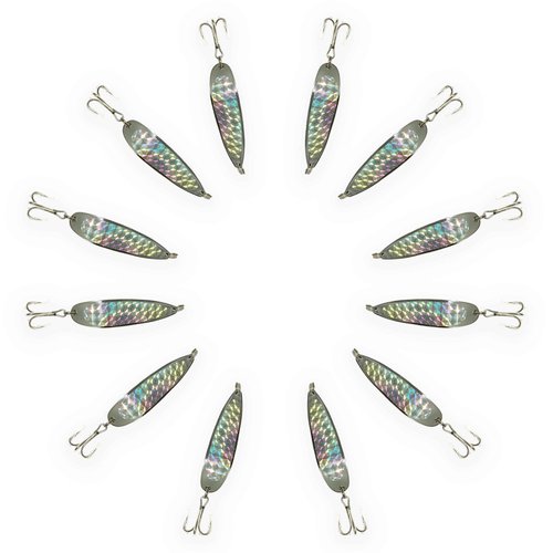 Crocodile Spoon Fishing Lures 3oz, Chrome, 12 Pcs Rigged with 2/0 Treble Hooks, for Saltwater & Freshwater Casting, Includes Heavy-Duty Hook Setup, Ideal for Bass, Trout, Tuna & More