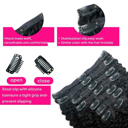 Curly Clip in Hair Extensions for Black Women Brazilian Virgin Human Hair Clip in Extensions 8Pcs Kinky Curly Clip ins Human Hair with 18Clips Double Lace Weft 120g 20nch Natural Black