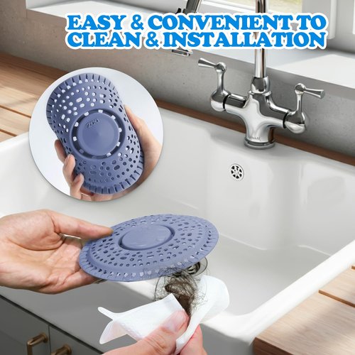 zaa Shower Drain Hair Catcher, Upgraded 2Pack Premium Silicone Drain Protector & Shower Drain Cover for Regular Floor Drains of Shower Room, Bathroom, Blue