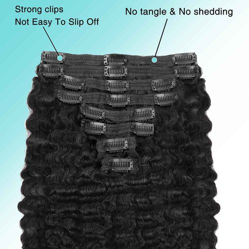 Burmese Curly Clip In Hair Extensions Real Human Hair 8pcs 120g/Set Spirally Curly Classic Clips Ins Full Head For Black Women 26 Inch Natural Black