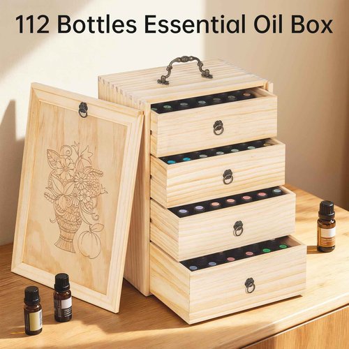 TORIBIO Essential Oils Box for 112 Bottles, Wooden Essential Oils Storage Organizer Holds 5 10 15 20 30 ml for Young Living & Doterra Bottles