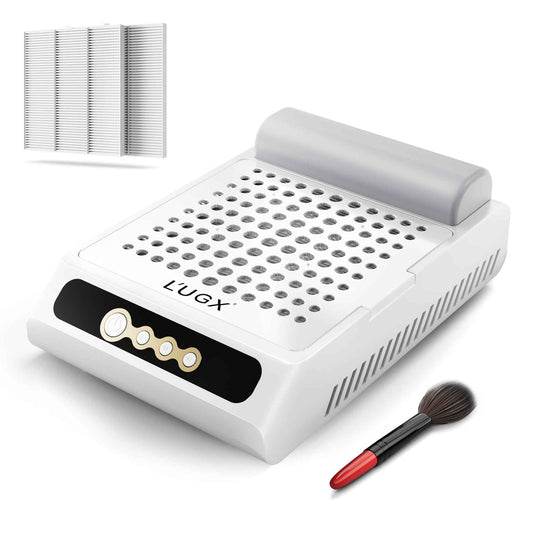 L'UGX Rechargeable Nail Dust Collector, Professional Brushless Turbo Dust Collector Nail Tech, Powerful Dust Suction Machine Manicure Pedicure Tool for Acrylic Nail Polishing, Low Noise, 2Pcs Filters