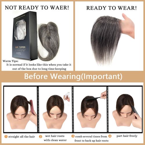 YWGYWG Hair Toppers for Women Real Human Hair, 4x4.8 Inch Upgrade Basement 360° Cover 3D Clip in Hairpieces for Women with Thinning hair, 14 Inch 2# Dark Brown