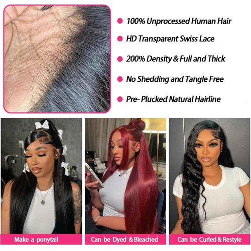 Oiosir 30 Inch Lace Front Wigs Human Hair 200 Density 13x4 HD Lace Front Wigs Human Hair Pre Plucked Glueless Wigs Human Hair for Women Straight Lace Frontal Wigs Natural Color, Black