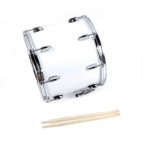 14 x 10 Inches Marching Drum with Drumsticks and Key Strap - White