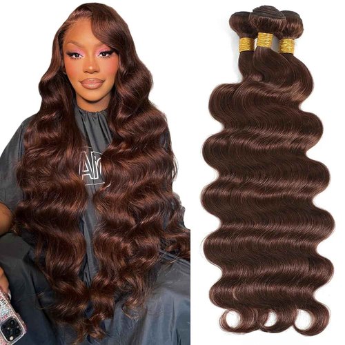 Brown Human Hair Bundles Body Wave 22 24 26 inch 100% Unprocessed Brazilian Virgin Hair Extensions 12A Quick Weave Bundles Human Hair Double Weft #4 Chocolate Brown