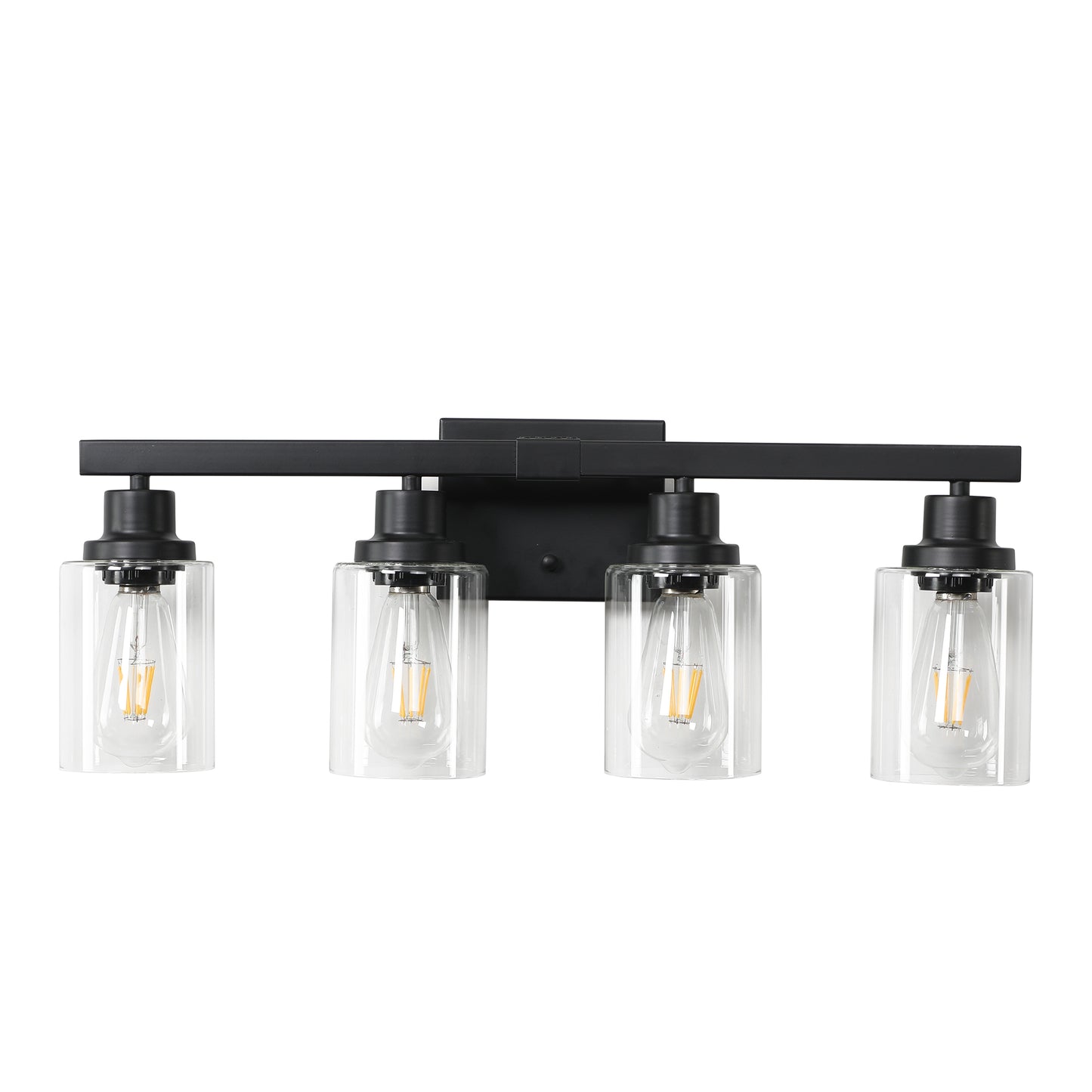 4-Light Black Bathroom Vanity Light Fixture with Glass Shades