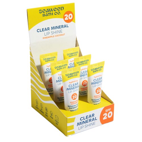 Seaweed Bath Co. Hydrating Clear Mineral Lip Shine SPF 20 Sunscreen Zinc Oxide Lip Balm, 0.28 Oz (6 Pack), Moisturizing Care for Dry, Chapped Lips