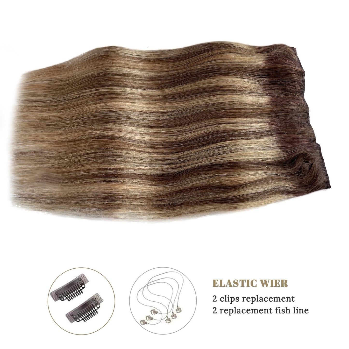 Human Hair Halos Extensions Blonde Highlighted 20 Inch 100g Halos Hair Extensions Real Human Hair Brown with Blonde Balayage Filp in Remy Hair Extensions