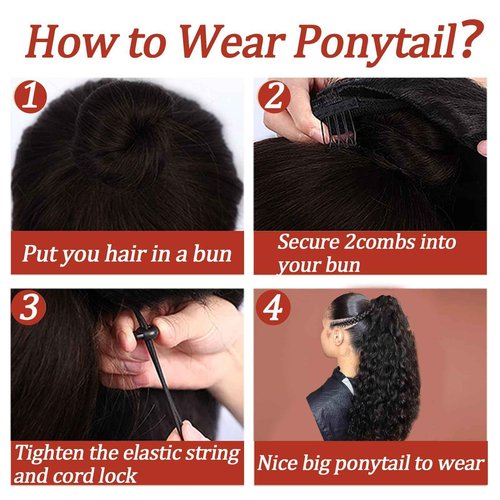 Ponytail Extension Drawstring Human Hair Clip in Pony Tail Hair Extensions for Black Women Curly Wave Thick Natural Looking Hair Pieces Water Wave Human Hair Ponytail（24Inch）