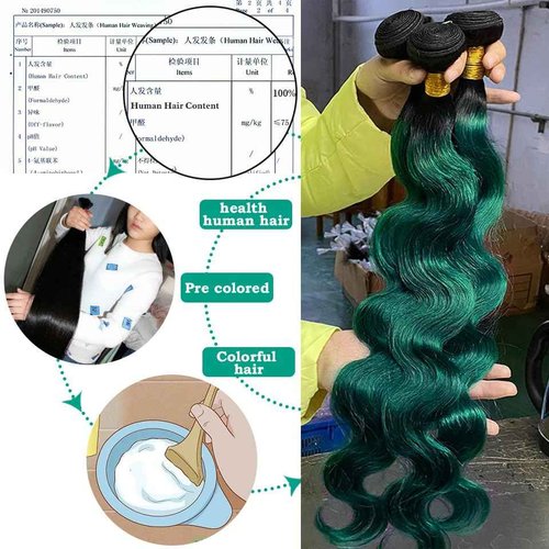 SEXAY Green Brazilian Ombre 1 Bundle 1B/green Color Body Wave Hair Bundles Unprocessed 12A Virgin Human Hair Bundles (22", Body 1B/Green)