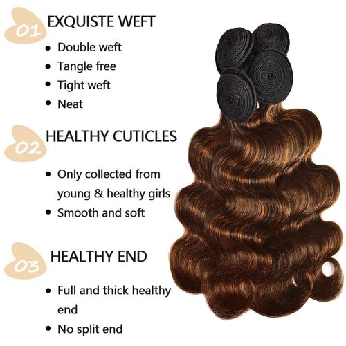 Fabimiya Human Hair Bundles 16 18 20 Inch Chocolate Brown P4/30 Body Wave Bundles Human Hair 100% Unprocessed Soft Sewn In Hair with Double Weft for Black Women