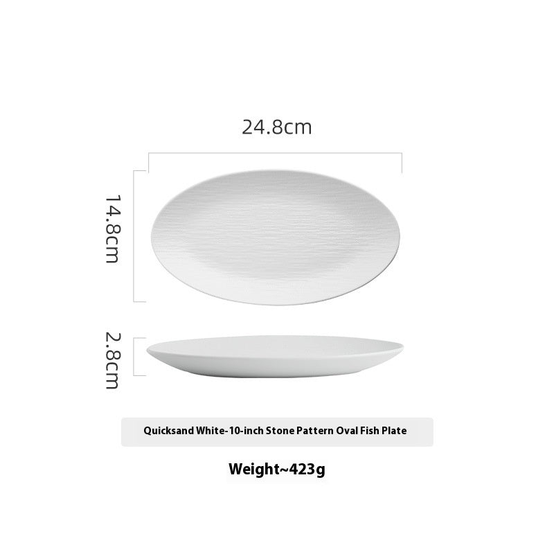 Ceramic Oval Fish Dish - Quicksand White, 10-14 Inch Kitchen Serveware