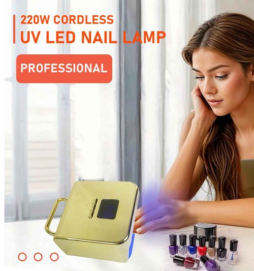 Cordless UV Nail Lamp 220W, Professional LED Nail Lamp with 48 Beads & Touch Display, Rechargeable UV Light for Gel Nails Built-in 3-Timer Modes & Auto Sensor, Fast Curing Nail Dryer (Plating Gold)