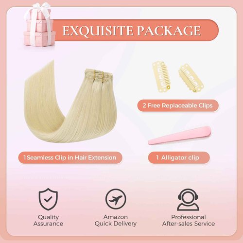 MEI YUAN LIN Human Hair Clip in Extensions Platinum Blonde Long Straight Remy Clip in Hair Extensions Instant Volume And Length 20 Inch 120g 7pcs