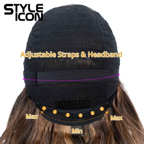 Style Icon 13x2 Highlight Lace Front Free Part Wig 24?Updo U Part Lace Frontal Long Wavy Wig With Bangs High Temperature Synthetic Hair(24 Inches, HI-PECAN)