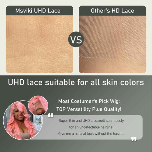 Msviki School Day Candy Pink Human Hair Wig Colored Body Wave Lace Front Wig Virgin Hair 13x4 UHD Transparent Swiss Soft Lace Preplucked Brazilian Hair 18"