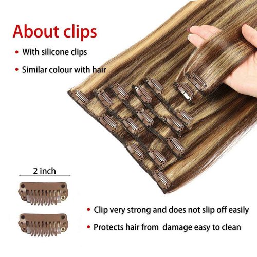 Houlud Straight Human Hair Clip in Extensions 22 Inch 120g 7pcs Clip in Hair Extensions Brazilian Remy Human Hair 16 Clips Double Weft Human Hair For Women (22 Inch, #4p/27 Medium Brown/Dark Blonde)