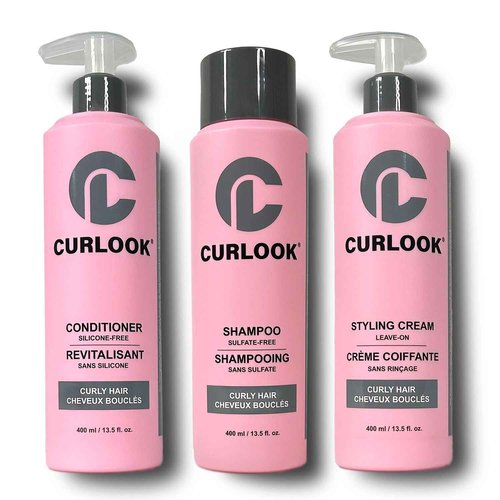 CURLOOK Curly Hair Bundle | Shampoo, Conditioner & Leave-In Styling Cream Set | Sulfate-Free, Silicone-Free | Pack of 3-400ml (13.5 oz) Each Bottle | Made in Canada