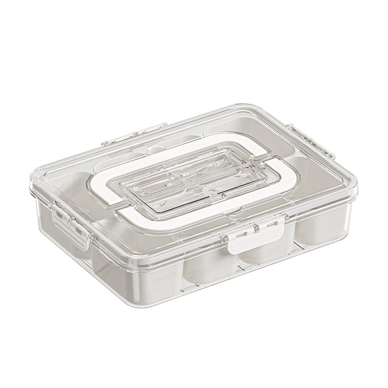 8-Compartment Food Storage Tray with Lid - Fruit Snack Organizer, Cream White